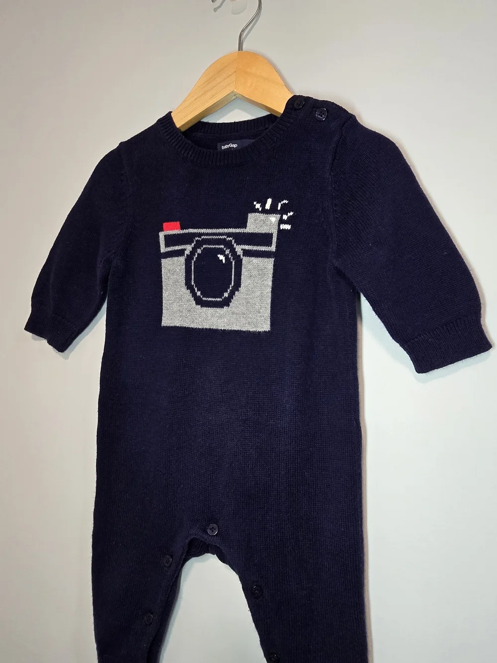 GAP Navy Knit Camera One-Piece Romper Baby Infant Size 3-6M Fall Style